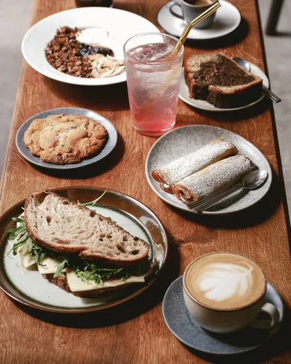 A table full of shared brunch plates